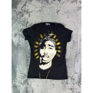 Vintage 2005 Tupac Shakur Graphic T-Shirt‎ Black Women's Small Halo Rap Tee